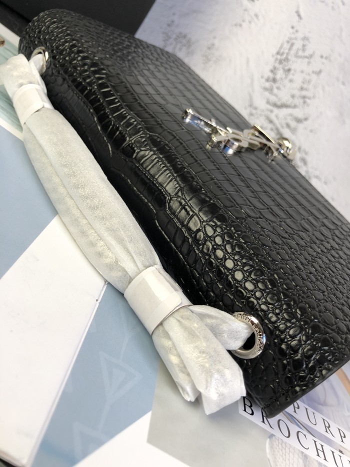 YSL KATE MEDIUM CHAIN BAG WITH TASSEL IN EMBOSSED CROCODILE SHINY LEATHER