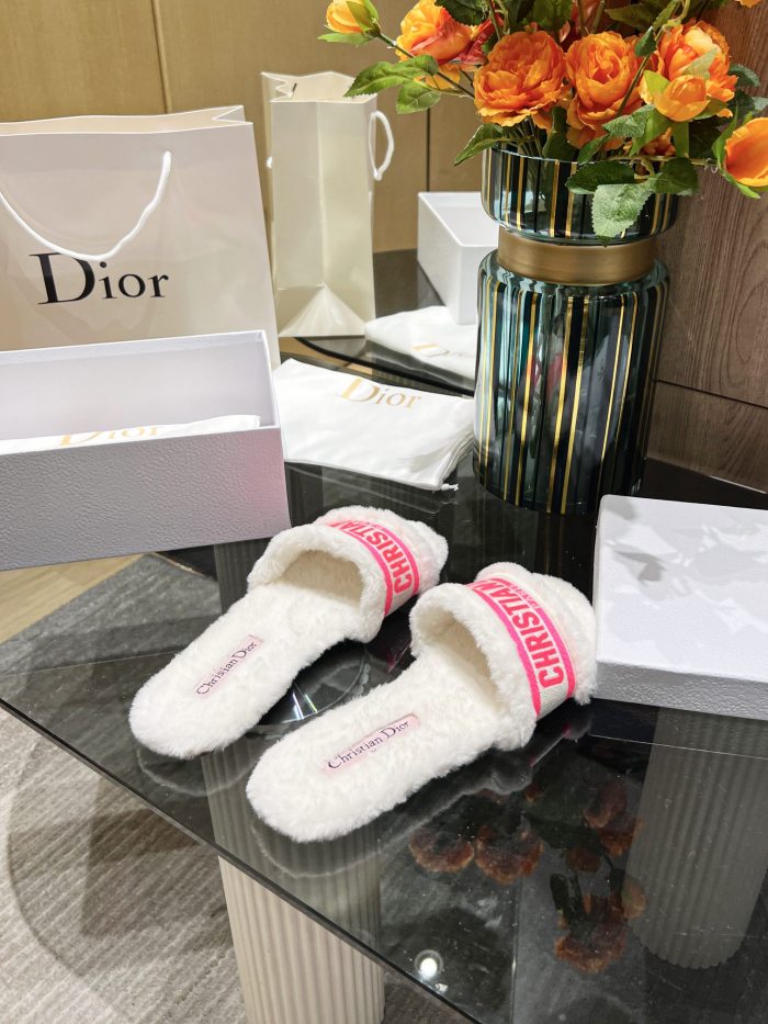 Dior shoes Plush slippers Embroidered logo CD001