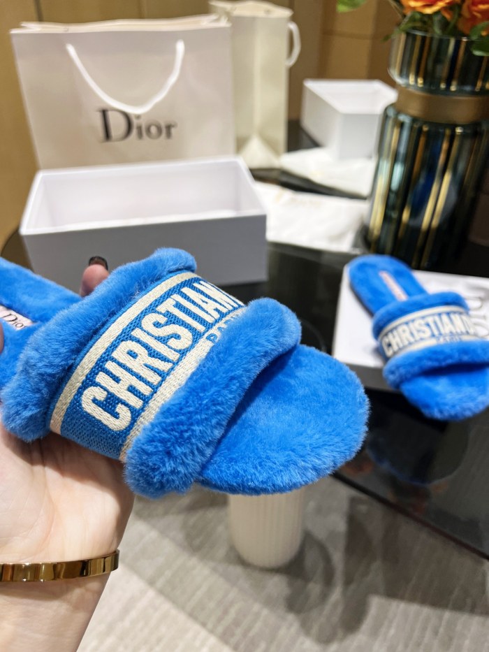 Dior shoes Plush slippers Embroidered logo CD001