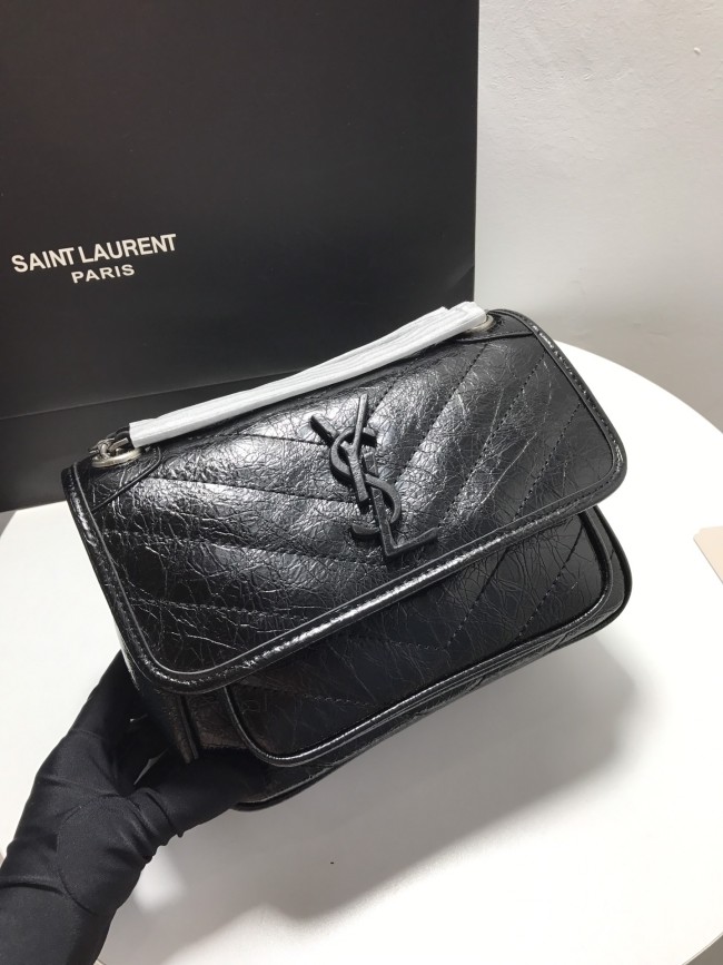 YSL NIKI BABY CHAIN BAG IN CRINKLED VINTAGE LEATHER