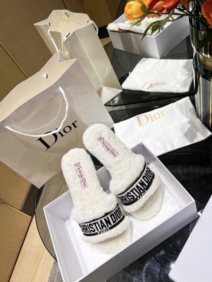 Dior shoes Plush slippers Embroidered logo CD001