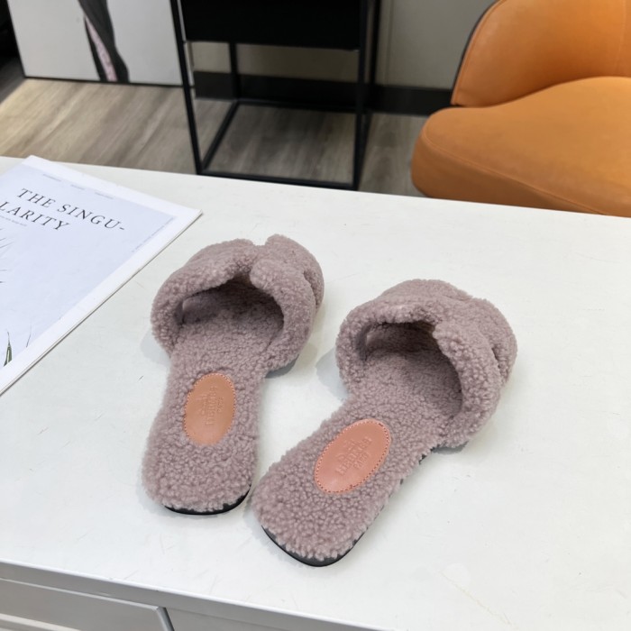 Hermes shoes plush sandal flats 15 color H004 01