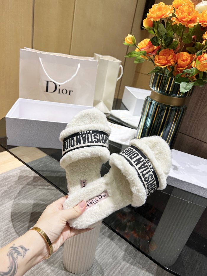 Dior shoes Plush slippers Embroidered logo CD001