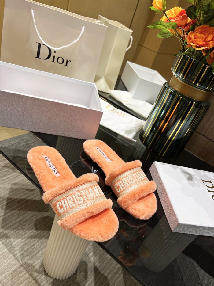 Dior shoes Plush slippers Embroidered logo CD001
