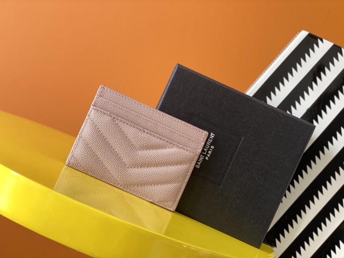 YSL CASSANDRE SAINT LAURENT MATELASSÉ CARD CASE IN GRAIN DE POUDRE EMBOSSED LEATHER