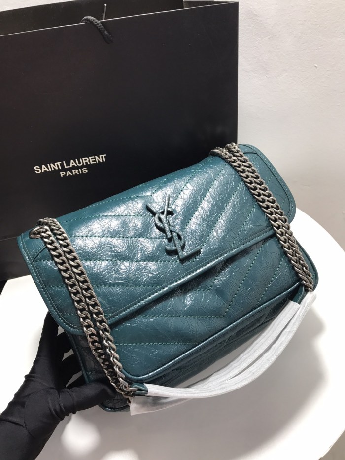 YSL NIKI MEDIUM CHAIN BAG IN VINTAGE CRINKLED LEATHER