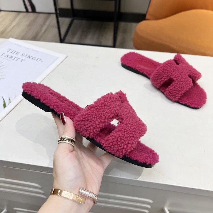 Hermes shoes plush sandal flats 15 color H004 01