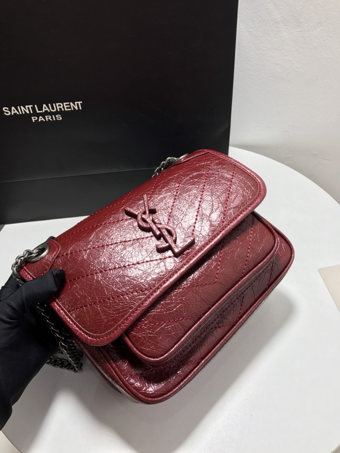 YSL NIKI BABY CHAIN BAG IN CRINKLED VINTAGE LEATHER