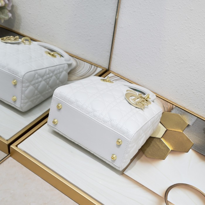 Small Lady Dior My ABCDior Bag White Sheepskin LM061 20cm