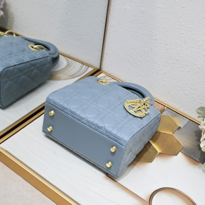 Small Lady Dior My ABCDior Bag Blue Sheepskin LM061 20cm