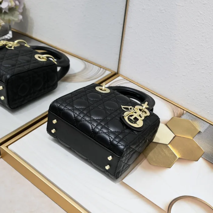 Mini Lady Dior Bag Black Sheepskin LM051 17cm