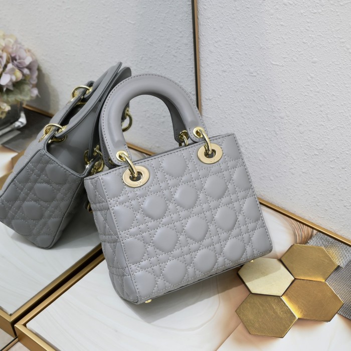 Small Lady Dior My ABCDior Bag Grey Sheepskin LM061 20cm