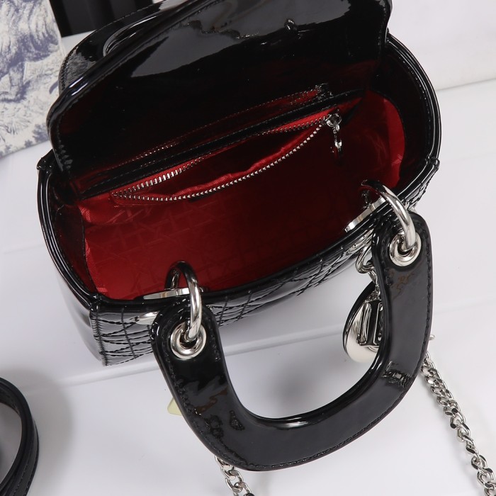 Mini Lady Dior Bag Black silver patent leather CD2025 XB071 17cm