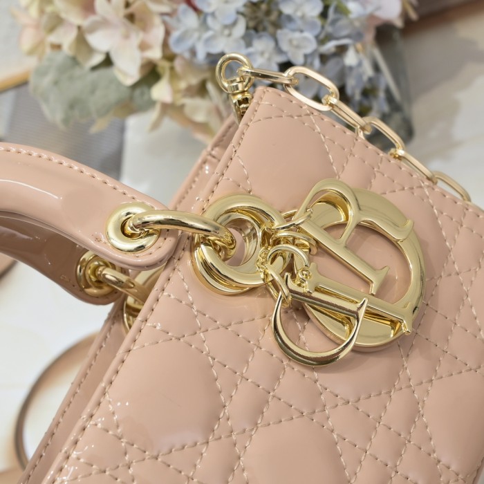 Small Lady D-Joy bag apricot patent leather CD0541 XB091 22cm