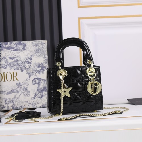 Mini Lady Dior Bag Black gold patent leather CD2025 XB071 17cm