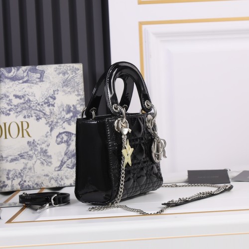 Mini Lady Dior Bag Black silver patent leather CD2025 XB071 17cm