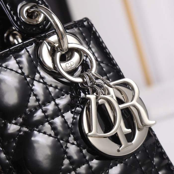 Mini Lady Dior Bag Black silver patent leather CD2025 XB071 17cm