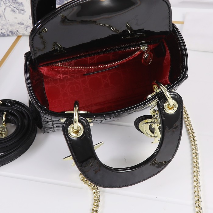 Mini Lady Dior Bag Black gold patent leather CD2025 XB071 17cm