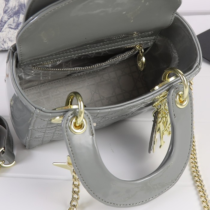 Mini Lady Dior Bag Grey patent leather CD2025 XB071 17cm
