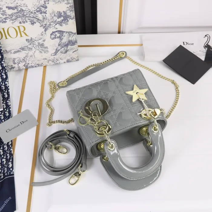 Mini Lady Dior Bag Grey patent leather CD2025 XB071 17cm