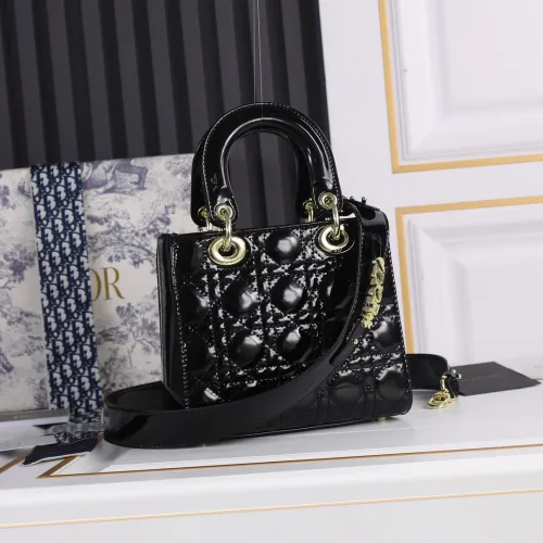 Small Lady Dior My ABCDior Bag Black gold patent leather CD2026 XB081 20cm