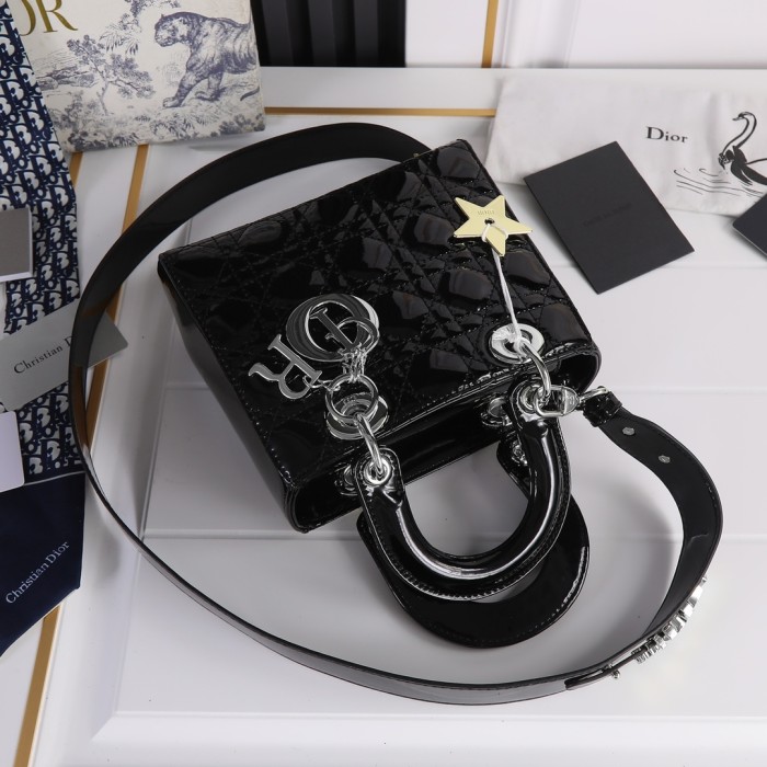 Small Lady Dior My ABCDior Bag Black silver patent leather CD2026 XB081 20cm