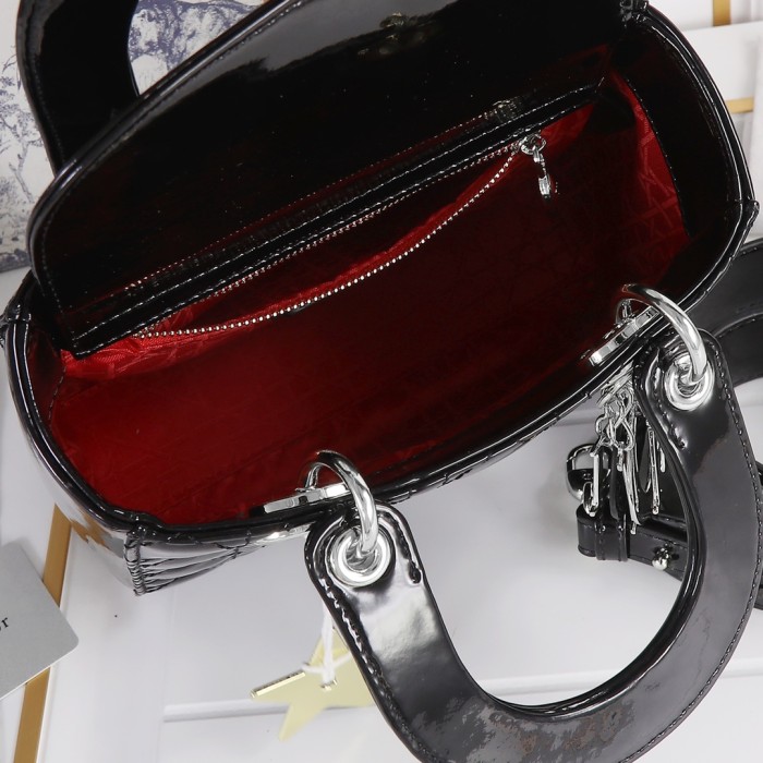 Small Lady Dior My ABCDior Bag Black silver patent leather CD2026 XB081 20cm