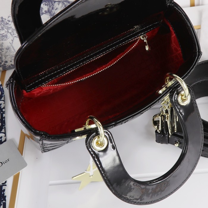 Small Lady Dior My ABCDior Bag Black gold patent leather CD2026 XB081 20cm