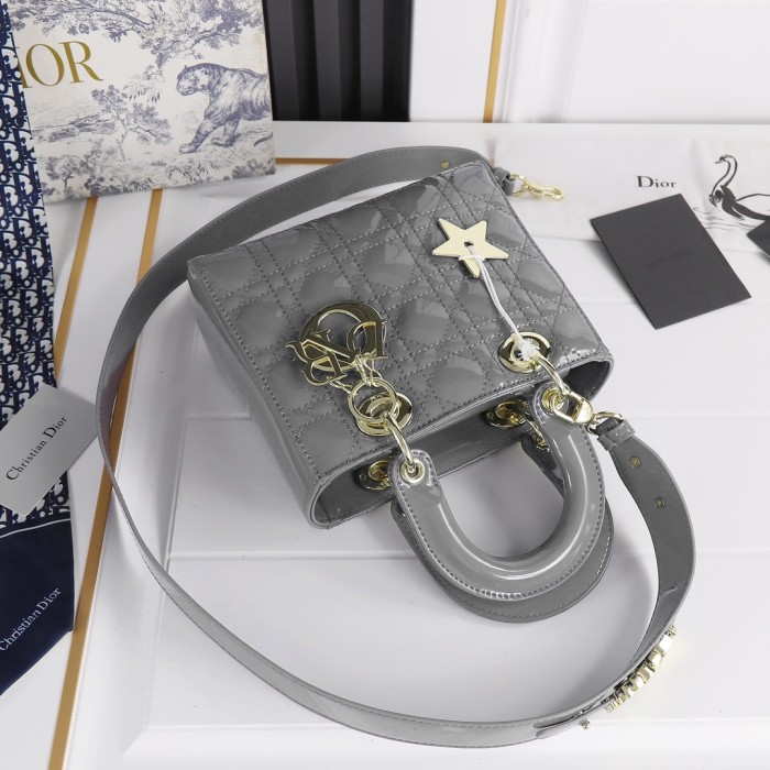 Small Lady Dior My ABCDior Bag Grey patent leather CD2026 XB081 20cm