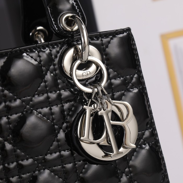 Small Lady Dior My ABCDior Bag Black silver patent leather CD2026 XB081 20cm