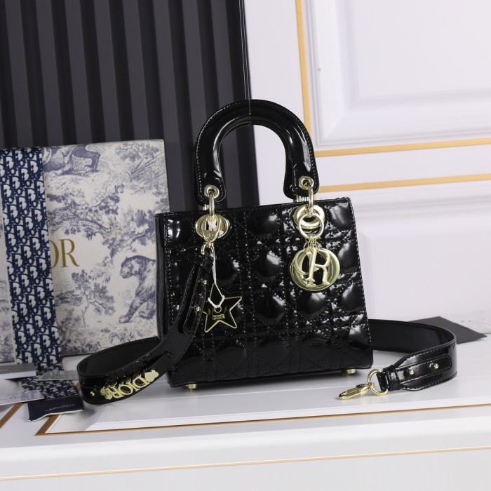 Small Lady Dior My ABCDior Bag Black gold patent leather CD2026 XB081 20cm