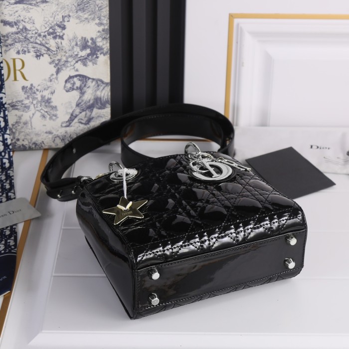 Small Lady Dior My ABCDior Bag Black silver patent leather CD2026 XB081 20cm