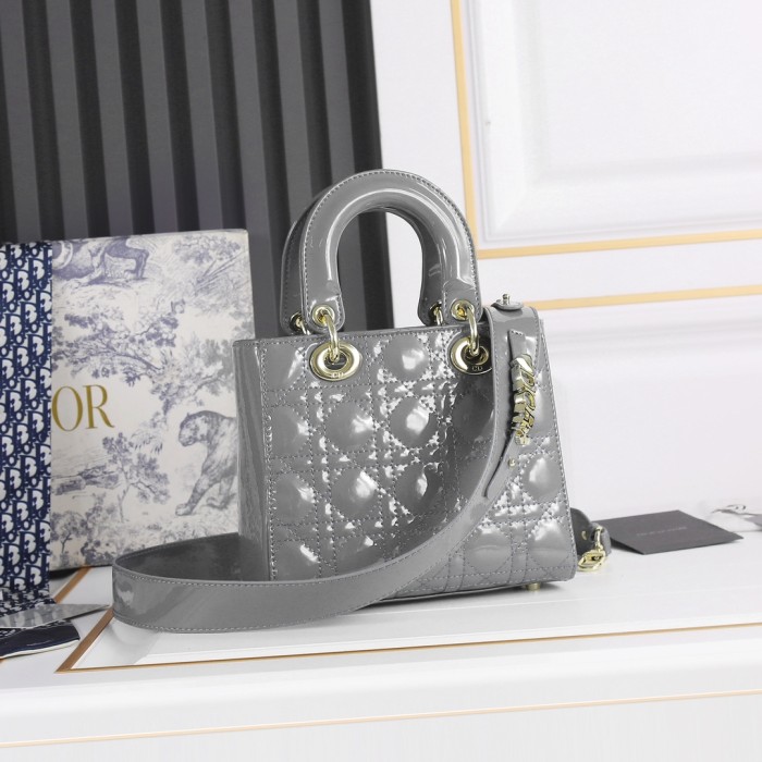 Small Lady Dior My ABCDior Bag Grey patent leather CD2026 XB081 20cm