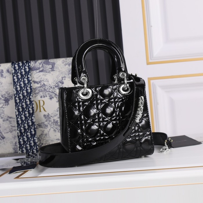 Small Lady Dior My ABCDior Bag Black silver patent leather CD2026 XB081 20cm