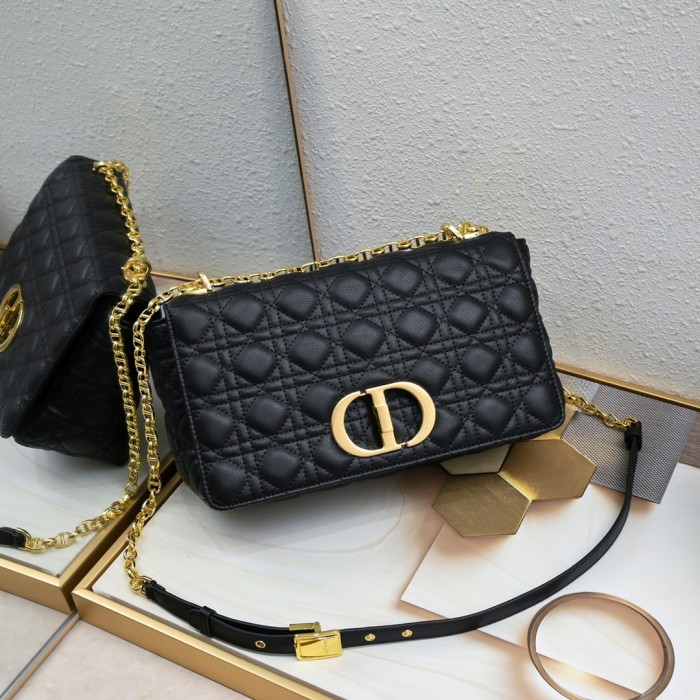 Large Dior Caro Bag Black 9797 XB002 28cm