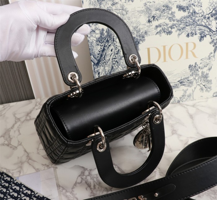 Small Lady Dior My ABCDior Bag Black Silver Sheepskin 1022 LM061 20cm