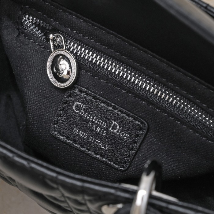 Mini Lady Dior Bag Black Silver Sheepskin 2077 LM051 17cm