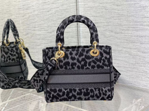 Medium Lady D-Lite Bag Leopard embroidery 0812 LM003 24cm