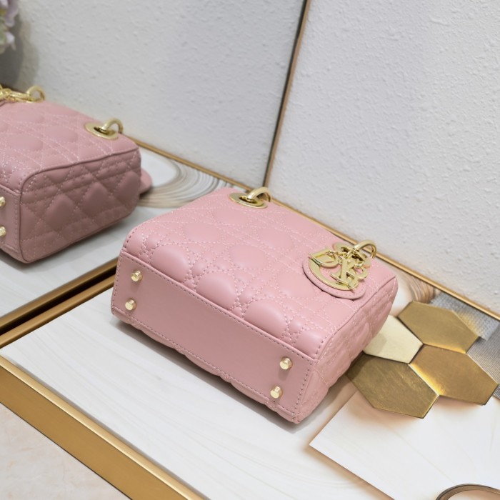 Mini Lady Dior Bag Pink Sheepskin 2077 LM051 17cm