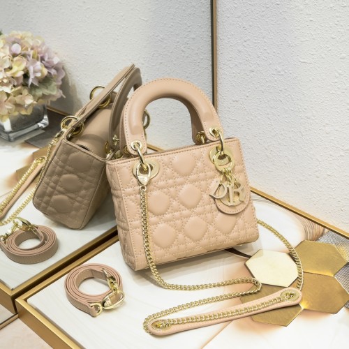 Mini Lady Dior Bag Apricot Sheepskin 2077 LM051 17cm