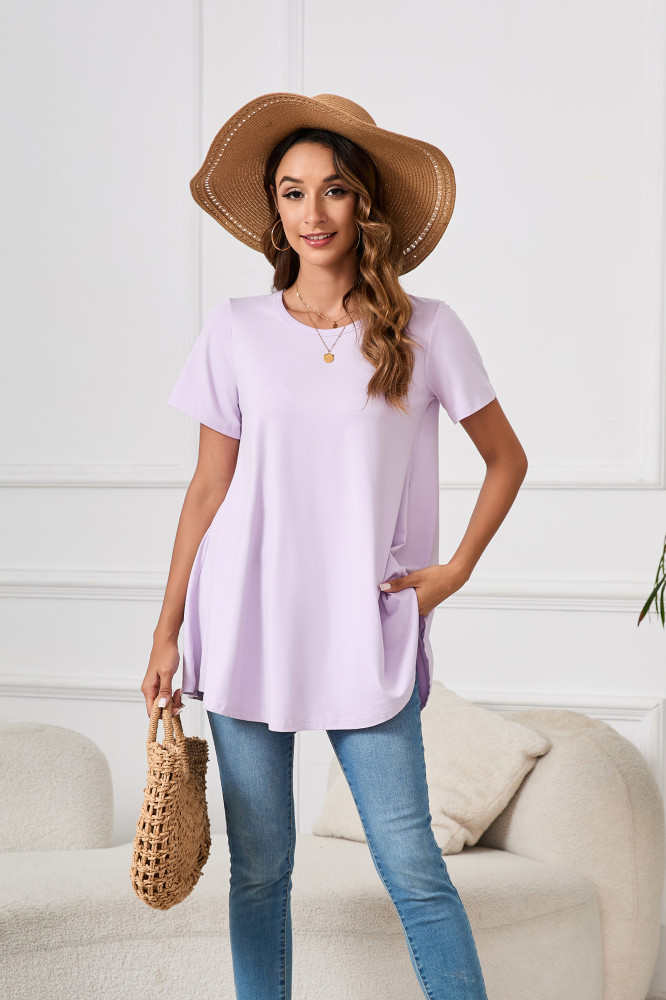 Tunic Tops for Women Plus Size Short Sleeve Crew Neck Swing Flare Loose T-Shirt Blouses to Wear with Leggings