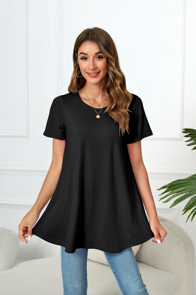 Tunic Tops for Women Plus Size Short Sleeve Crew Neck Swing Flare Loose T-Shirt Blouses to Wear with Leggings