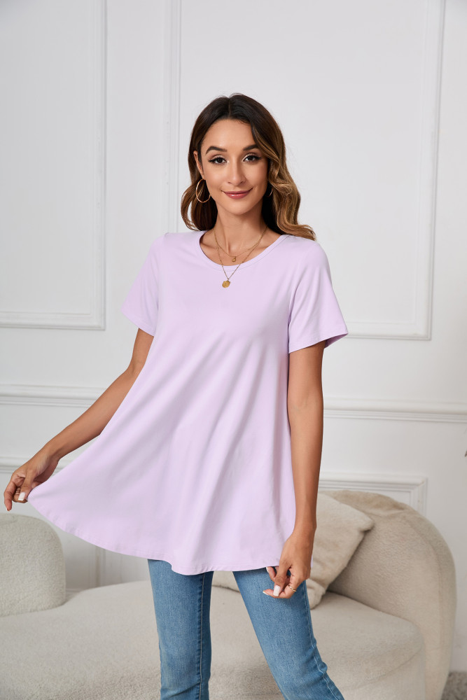Tunic Tops for Women Plus Size Short Sleeve Crew Neck Swing Flare Loose T-Shirt Blouses to Wear with Leggings