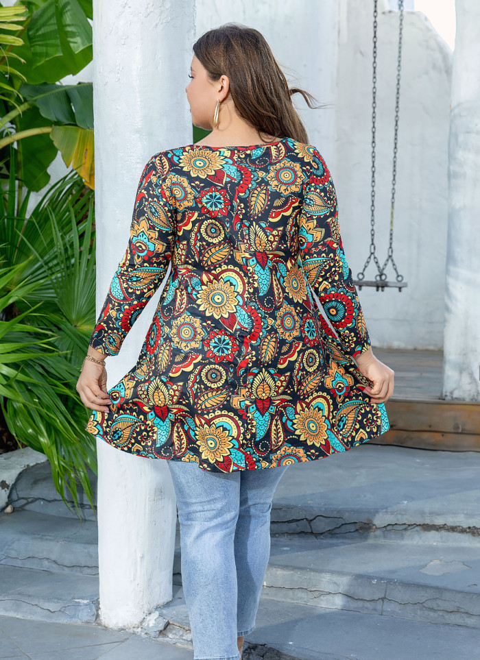 Womens Tunic Tops 3/4 Sleeve Plus Size Crew Neck Swing Flare Loose Fit T-Shirt Blouses to Wear with Leggings