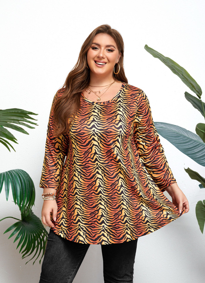 Womens Tunic Tops 3/4 Sleeve Plus Size Crew Neck Swing Flare Loose Fit T-Shirt Blouses to Wear with Leggings
