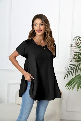 Tunic Tops for Women Plus Size Short Sleeve Crew Neck Swing Flare Loose T-Shirt Blouses to Wear with Leggings