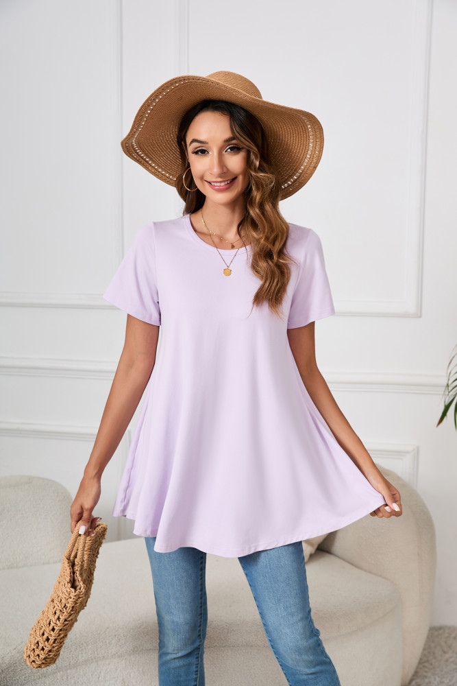 Tunic Tops for Women Plus Size Short Sleeve Crew Neck Swing Flare Loose T-Shirt Blouses to Wear with Leggings