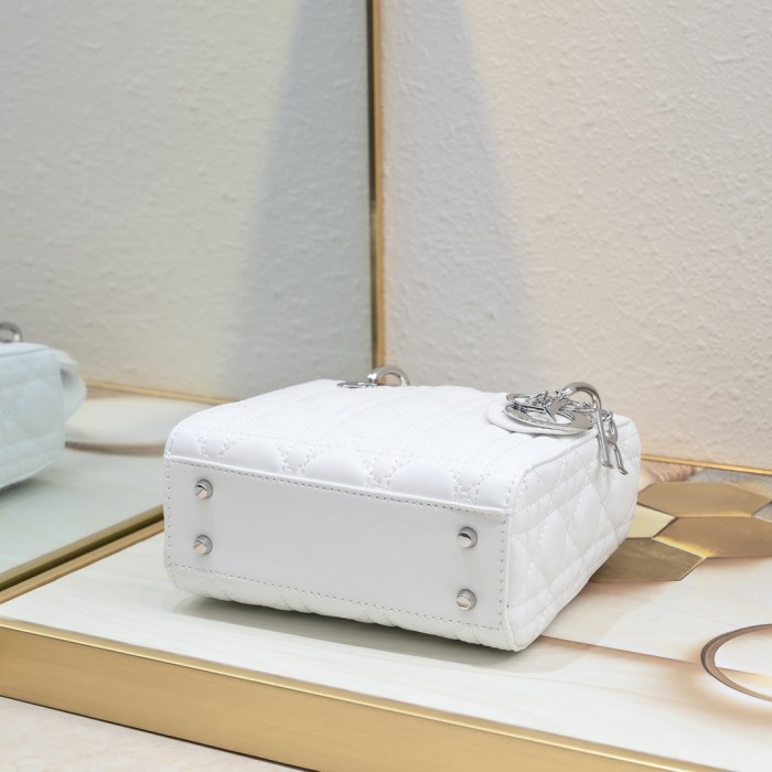 Mini Lady Dior Bag White Silver Sheepskin 2077 LM051 17cm