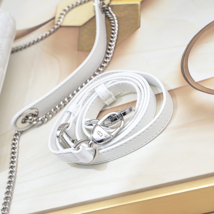 Mini Lady Dior Bag White Silver Sheepskin 2077 LM051 17cm