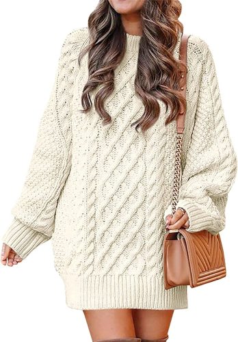 ANRABESS Women Crewneck Long Sleeve Oversized Cable Knit Chunky Pullover Short Sweater Dresses